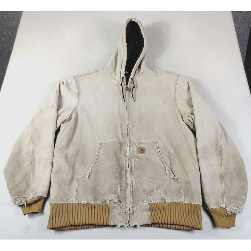 Carhartt Jacket Mens LT Beige Canvas Distressed Thrashed J130 211 Workwear